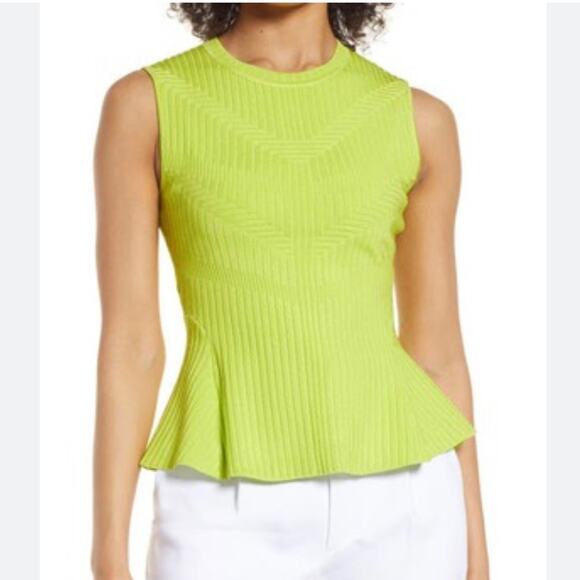 HALOGEN Green Sorbet Sleeveless Peplum Ribbed Sweater Blouse Women’s - Picture 10 of 10